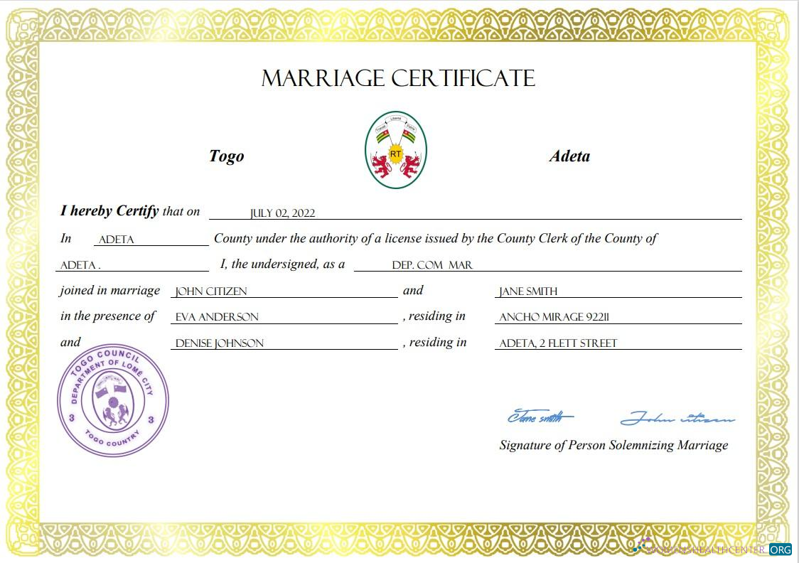Download Togo marriage certificate Word and PDF template Photoshop template